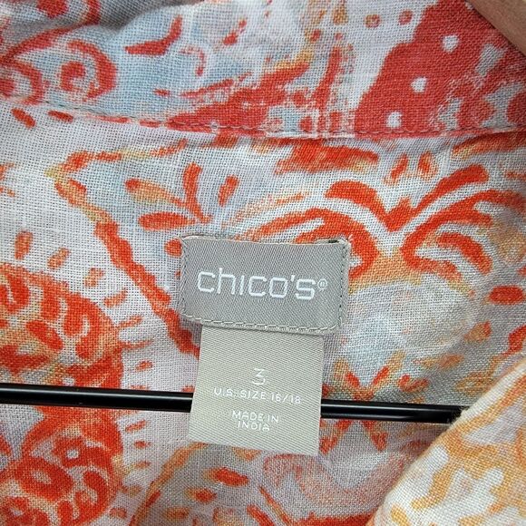 Chicos Womens 3 16/18 Shirt Medallion Print Linen Tunic Lagenlook Coastal Beachy - Picture 5 of 8